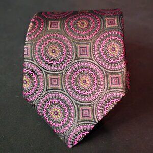 Santorelli Made in Italy Silk Necktie - Fuscia Gray Black Geo